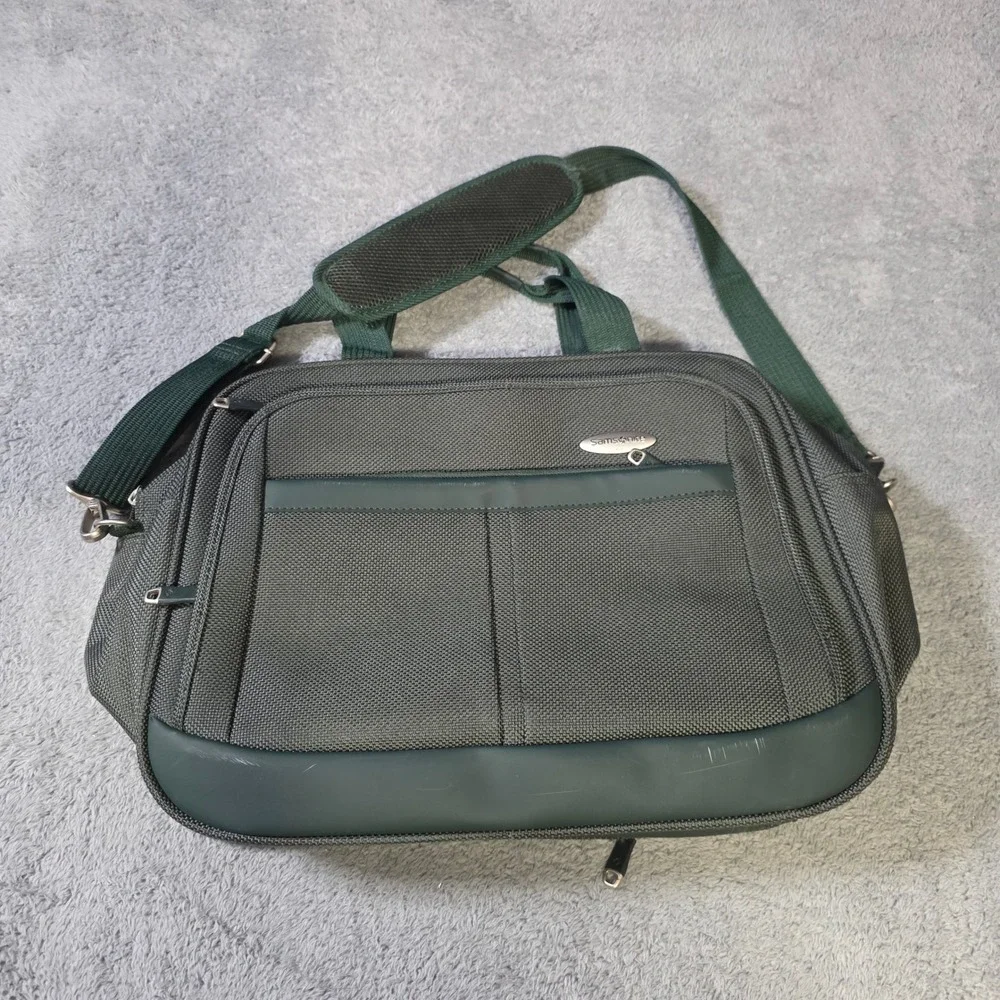 Samsonite Unisex‎ L Briefcase Messenger Bag Green Ballistic Nylon Multi-Pocket